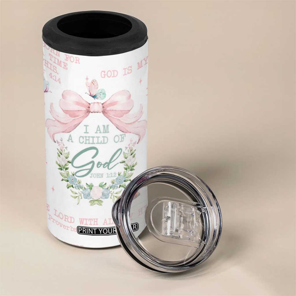 Christian Gifts 4 in 1 Can Cooler Tumbler I Am A Child Of God Coquette Christ Cross TB09 Print Your Wear