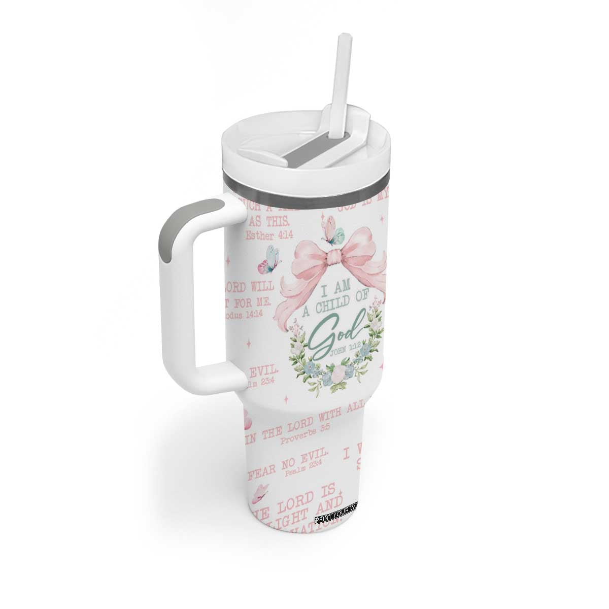 Christian Gifts Tumbler With Handle I Am A Child Of God Coquette Christ Cross TB09 Print Your Wear