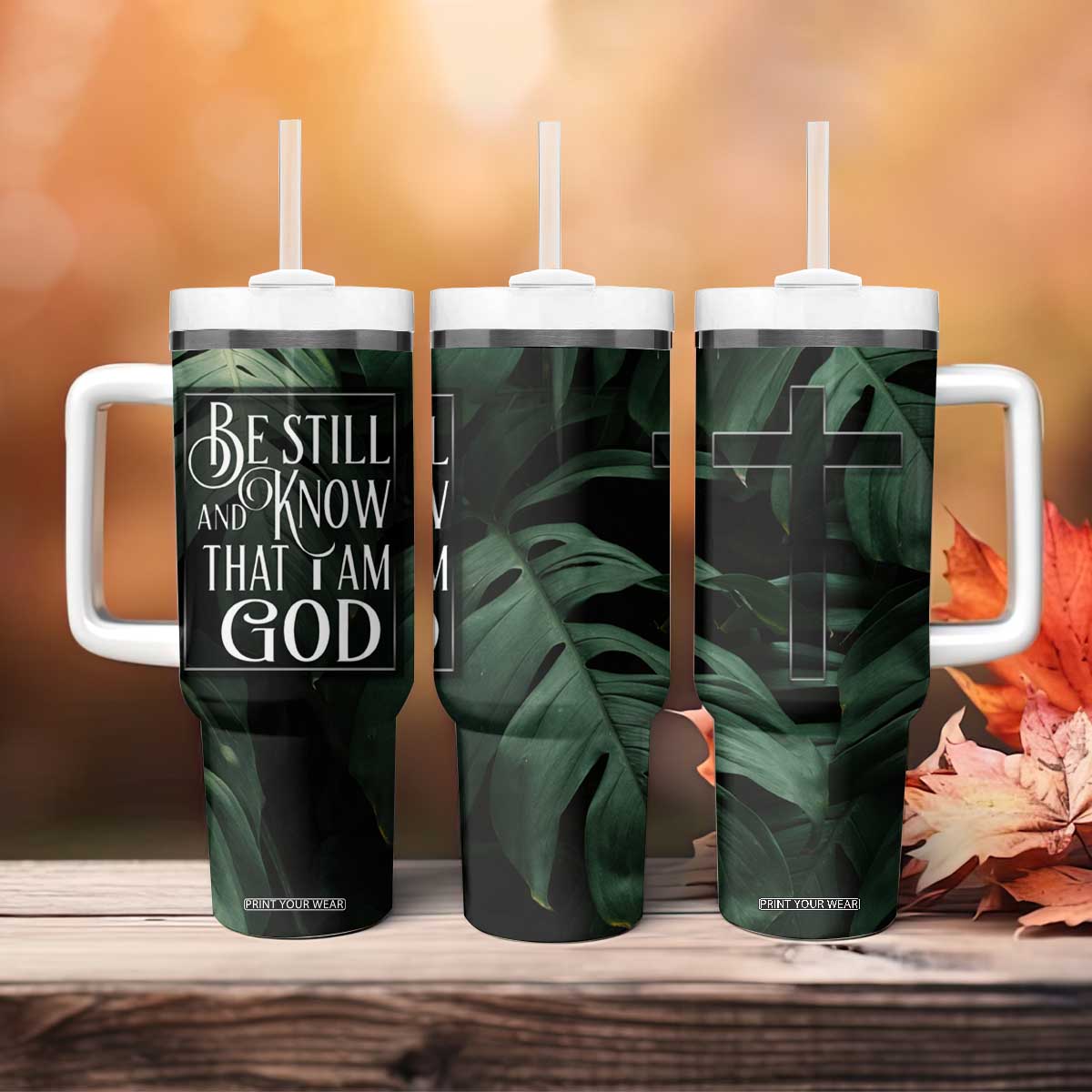 Christian Tumbler With Handle Be Still And Know That I Am God Aesthetic TB09 Print Your Wear