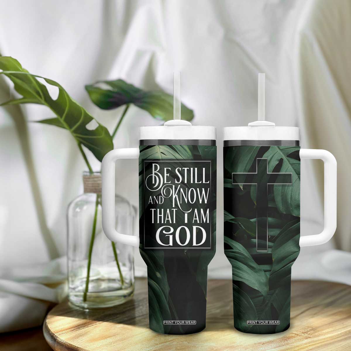 Christian Tumbler With Handle Be Still And Know That I Am God Aesthetic TB09 Print Your Wear