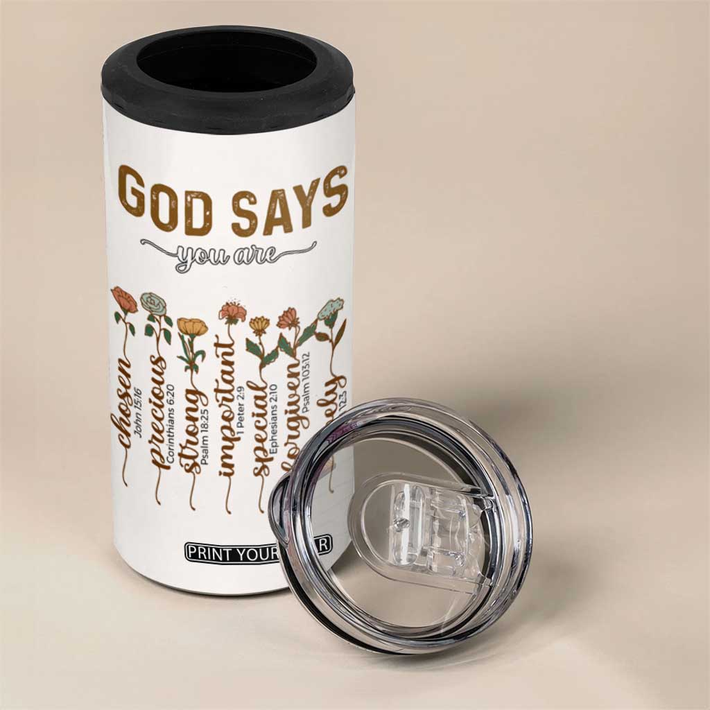 Christian Gifts 4 in 1 Can Cooler Tumbler God Say You Are Inspirational Flower Butterfly Christ Cross TB09 Print Your Wear
