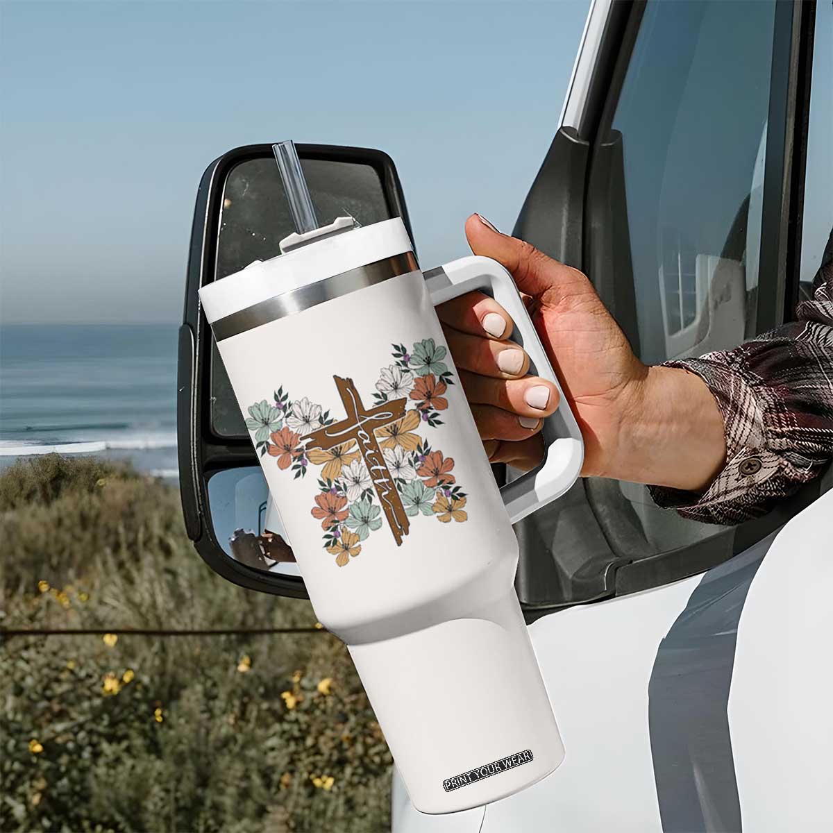 Christian Gifts Tumbler With Handle God Say You Are Inspirational Flower Butterfly Christ Cross TB09 Print Your Wear
