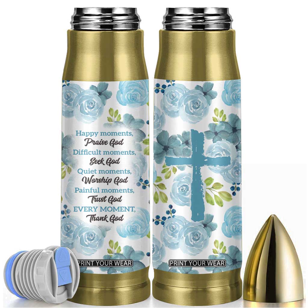 Christian Bullet Tumbler Thank God Faith Flower Christ Cross TB09 Blue Print Your Wear