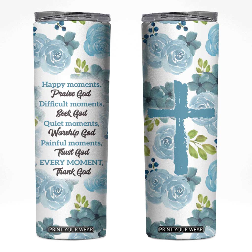 Christian Skinny Tumbler Thank God Faith Flower Christ Cross TB09 Blue Print Your Wear