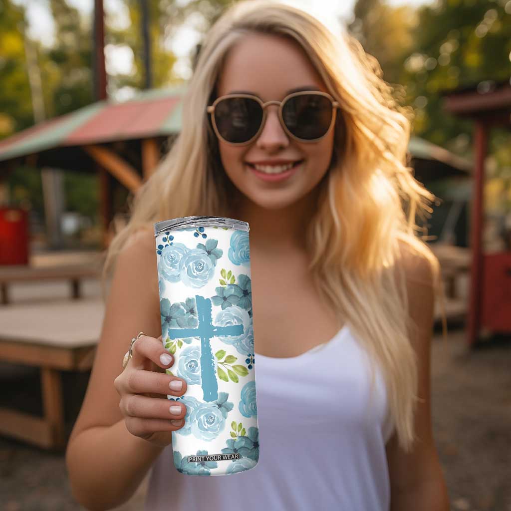 Christian Skinny Tumbler Thank God Faith Flower Christ Cross TB09 Print Your Wear