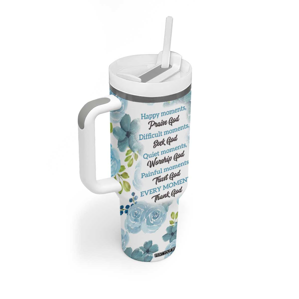 Christian Tumbler With Handle Thank God Faith Flower Christ Cross TB09 Print Your Wear