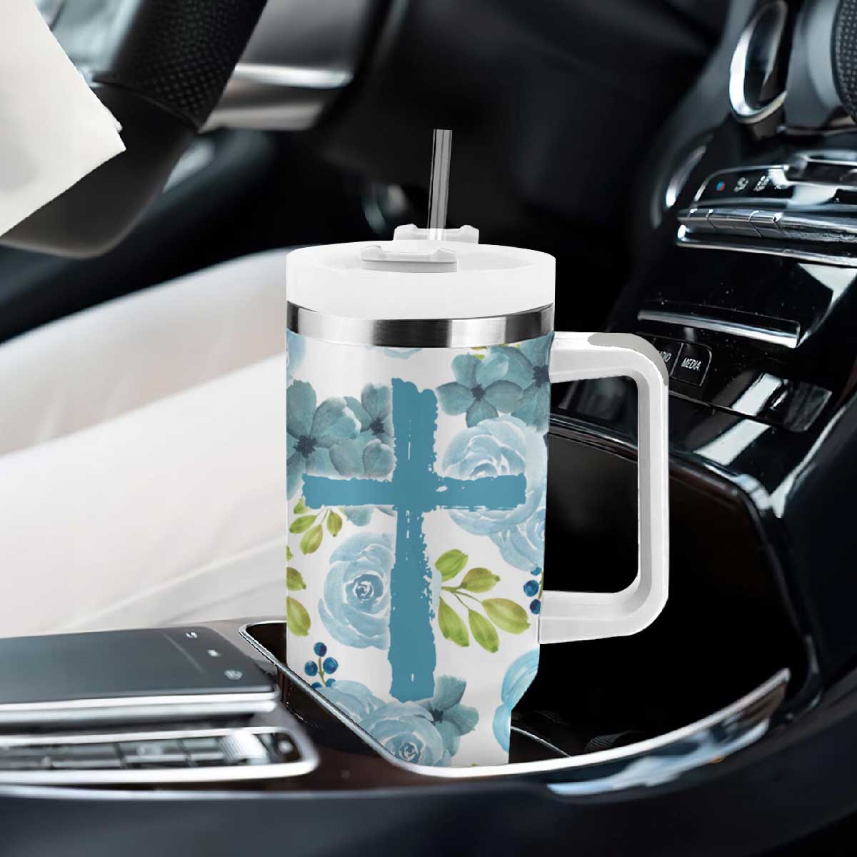 Christian Tumbler With Handle Thank God Faith Flower Christ Cross TB09 Print Your Wear
