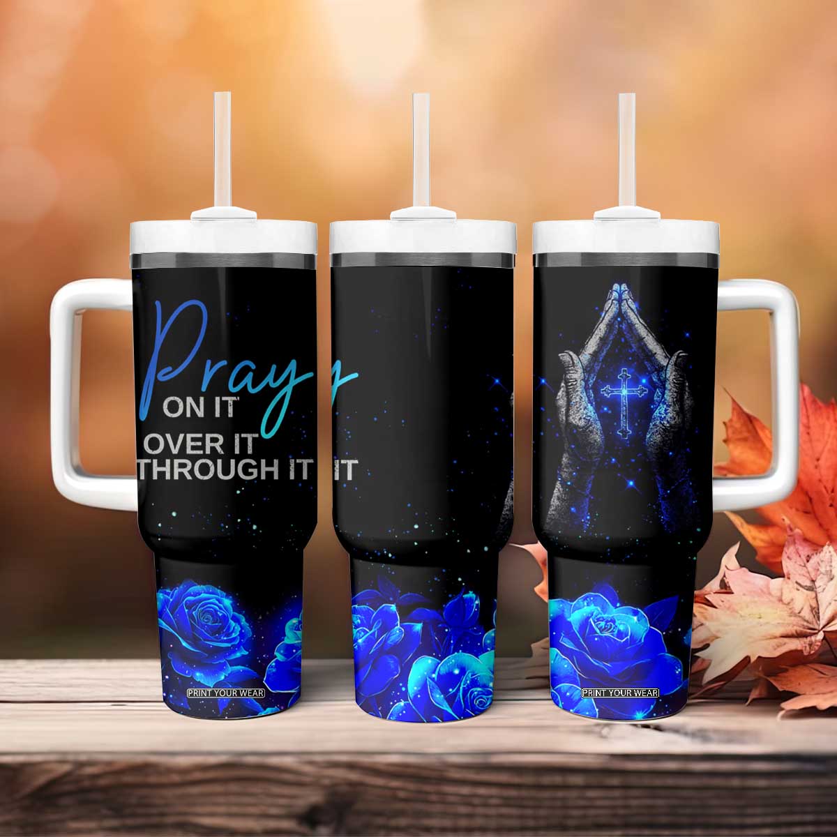 Christian Prayer Tumbler With Handle Pray On It Pray Over It Pray Through It TB09 Print Your Wear