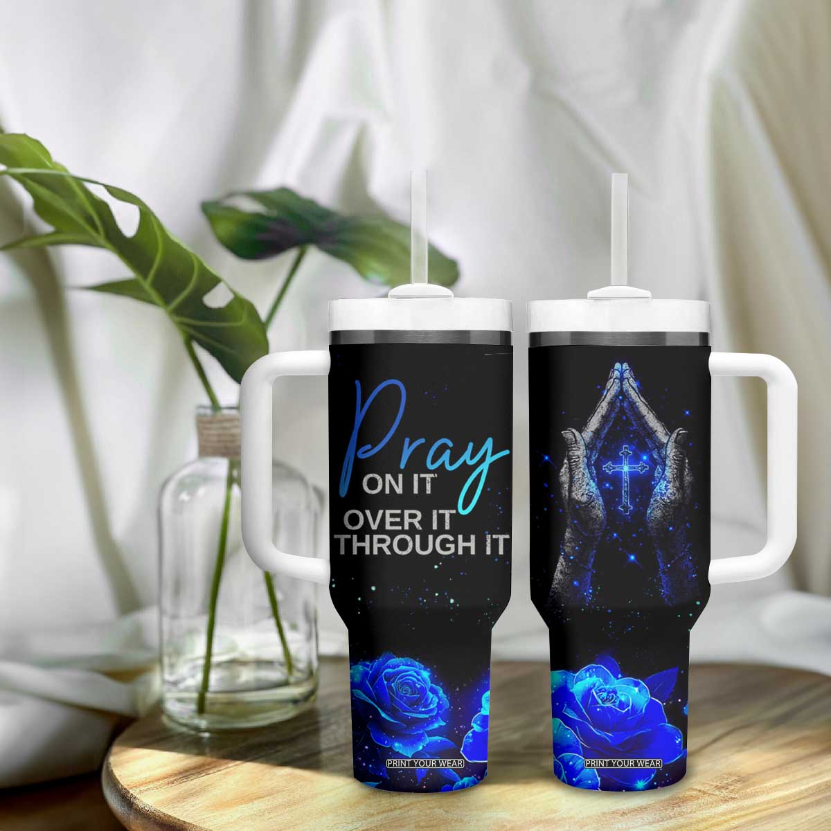 Christian Prayer Tumbler With Handle Pray On It Pray Over It Pray Through It TB09 Print Your Wear