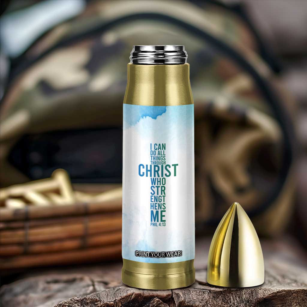 Christian Bullet Tumbler I Can Do All Things Through Christ Watercolor Christ Cross TB09 Print Your Wear