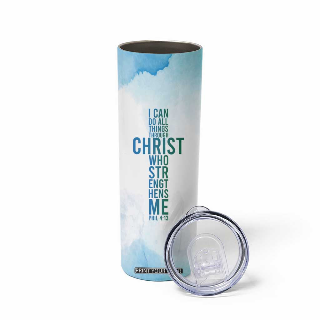 Christian Skinny Tumbler I Can Do All Things Through Christ Watercolor Christ Cross TB09 Print Your Wear