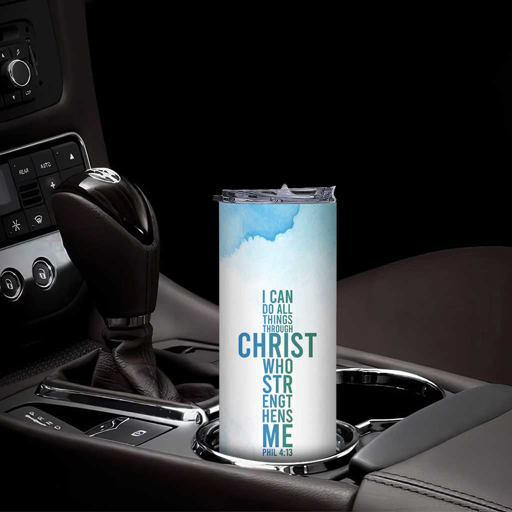 Christian Skinny Tumbler I Can Do All Things Through Christ Watercolor Christ Cross TB09 Print Your Wear
