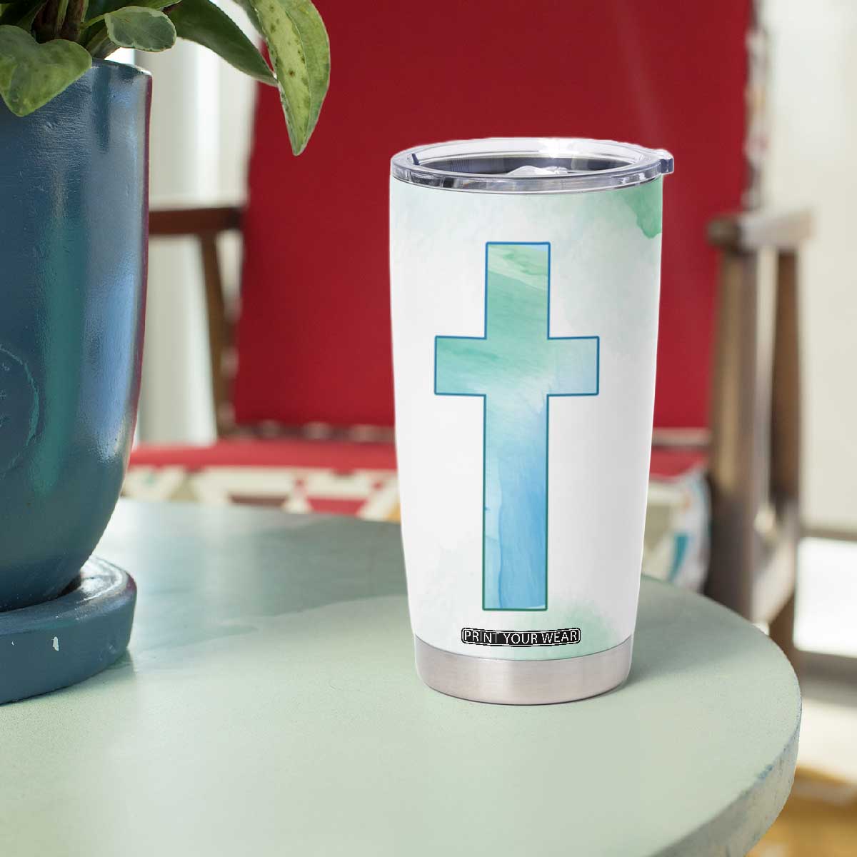 Christian Tumbler Cup I Can Do All Things Through Christ Watercolor Christ Cross TB09 Print Your Wear