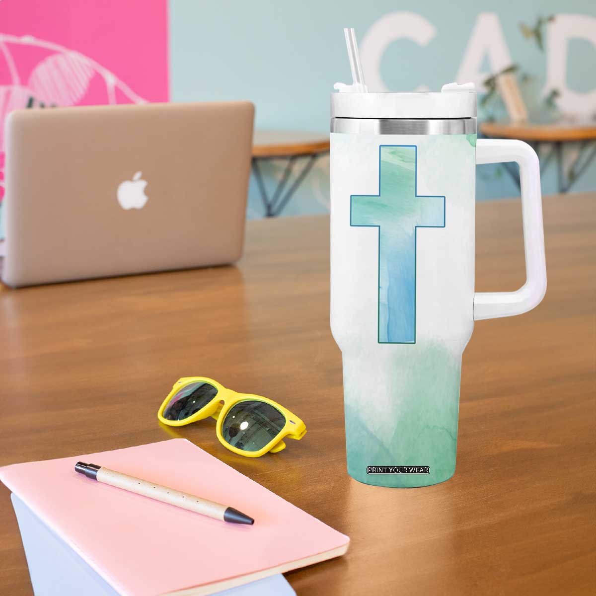 Christian Tumbler With Handle I Can Do All Things Through Christ Watercolor Christ Cross TB09 Print Your Wear