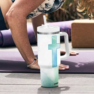 Christian Tumbler With Handle I Can Do All Things Through Christ Watercolor Christ Cross TB09 Print Your Wear