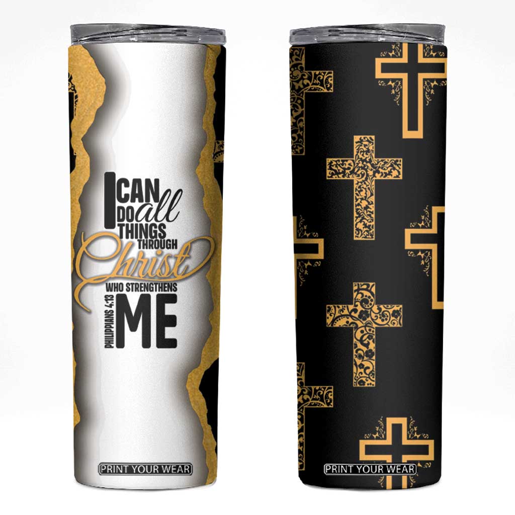 Christian Skinny Tumbler I Can Do All Things Through Christ Aesthetic TB09 Black Print Your Wear