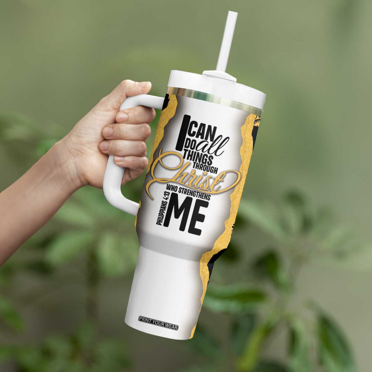 Christian Tumbler With Handle I Can Do All Things Through Christ Aesthetic TB09 Print Your Wear