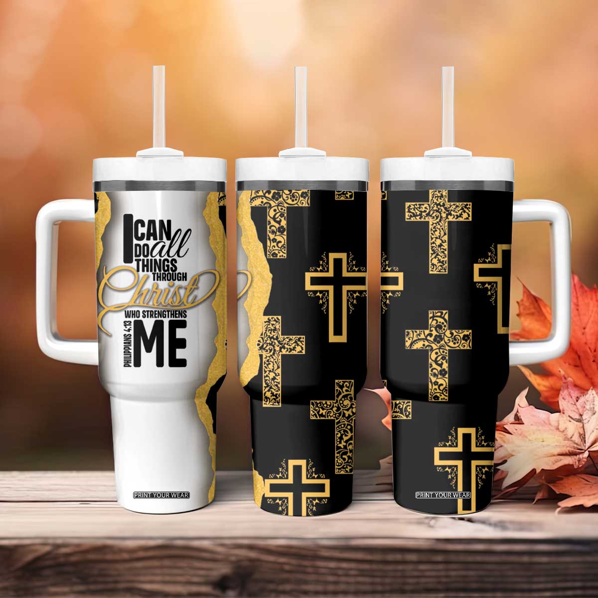 Christian Tumbler With Handle I Can Do All Things Through Christ Aesthetic TB09 Print Your Wear