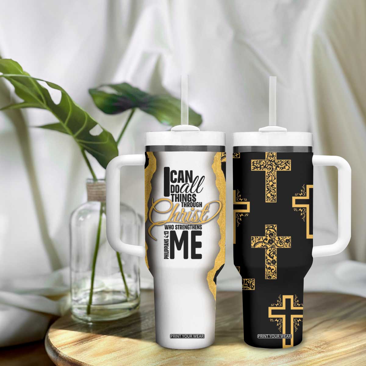 Christian Tumbler With Handle I Can Do All Things Through Christ Aesthetic TB09 Print Your Wear