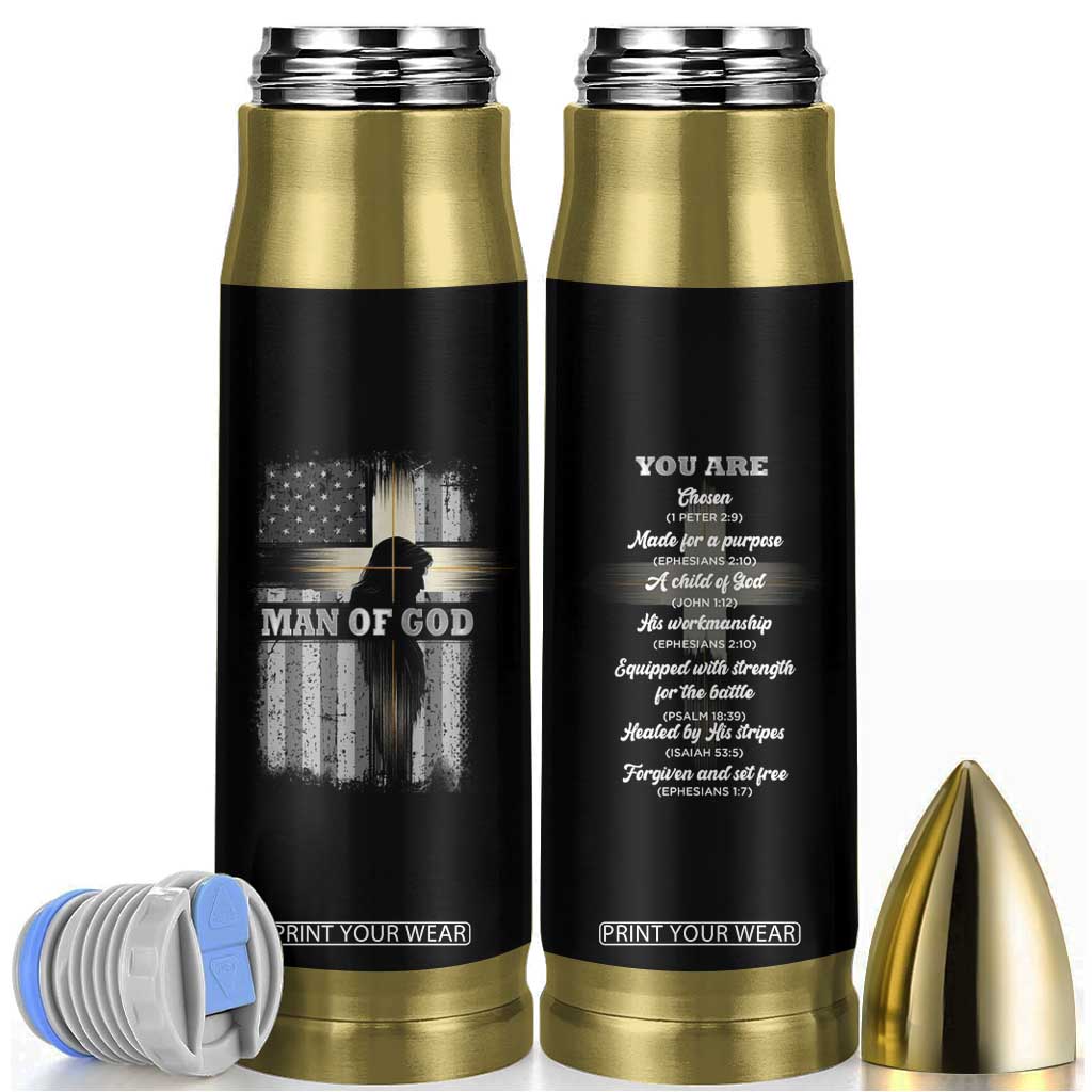 Christian Gifts For Men Bullet Tumbler Man Of God Inspirational Bible Patriotic American Flag TB09 Black Print Your Wear