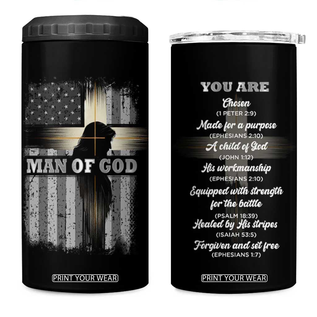 Christian Gifts For Men 4 in 1 Can Cooler Tumbler Man Of God Inspirational Bible Patriotic American Flag TB09 One Size: 16 oz Black Print Your Wear