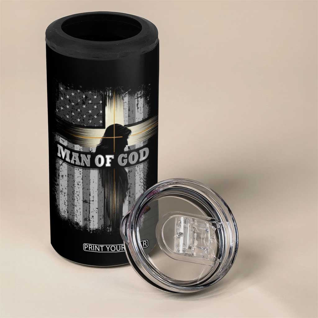 Christian Gifts For Men 4 in 1 Can Cooler Tumbler Man Of God Inspirational Bible Patriotic American Flag TB09 Print Your Wear