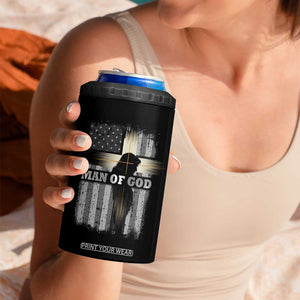 Christian Gifts For Men 4 in 1 Can Cooler Tumbler Man Of God Inspirational Bible Patriotic American Flag TB09 Print Your Wear