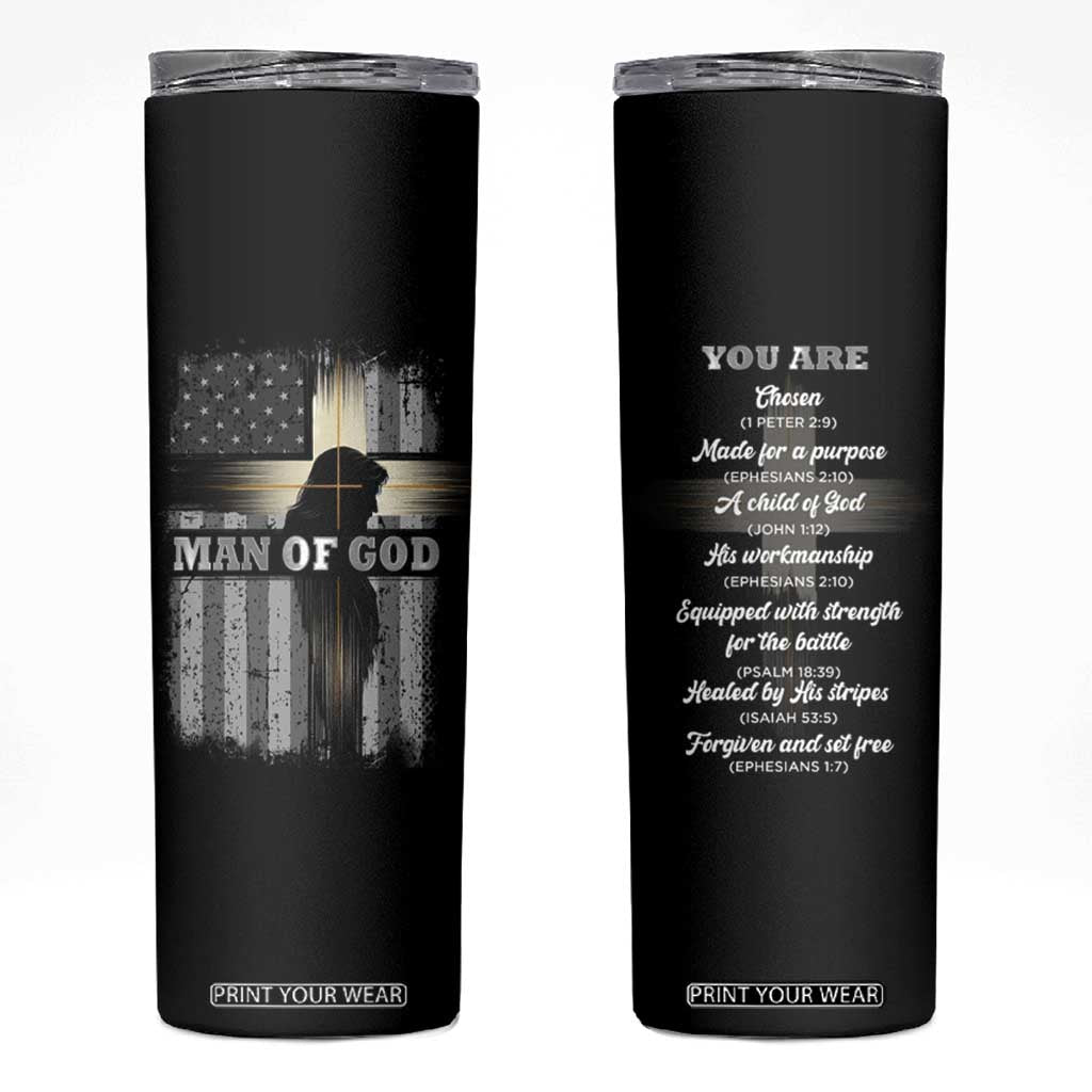 Christian Gifts For Men Skinny Tumbler Man Of God Inspirational Bible Patriotic American Flag TB09 Black Print Your Wear