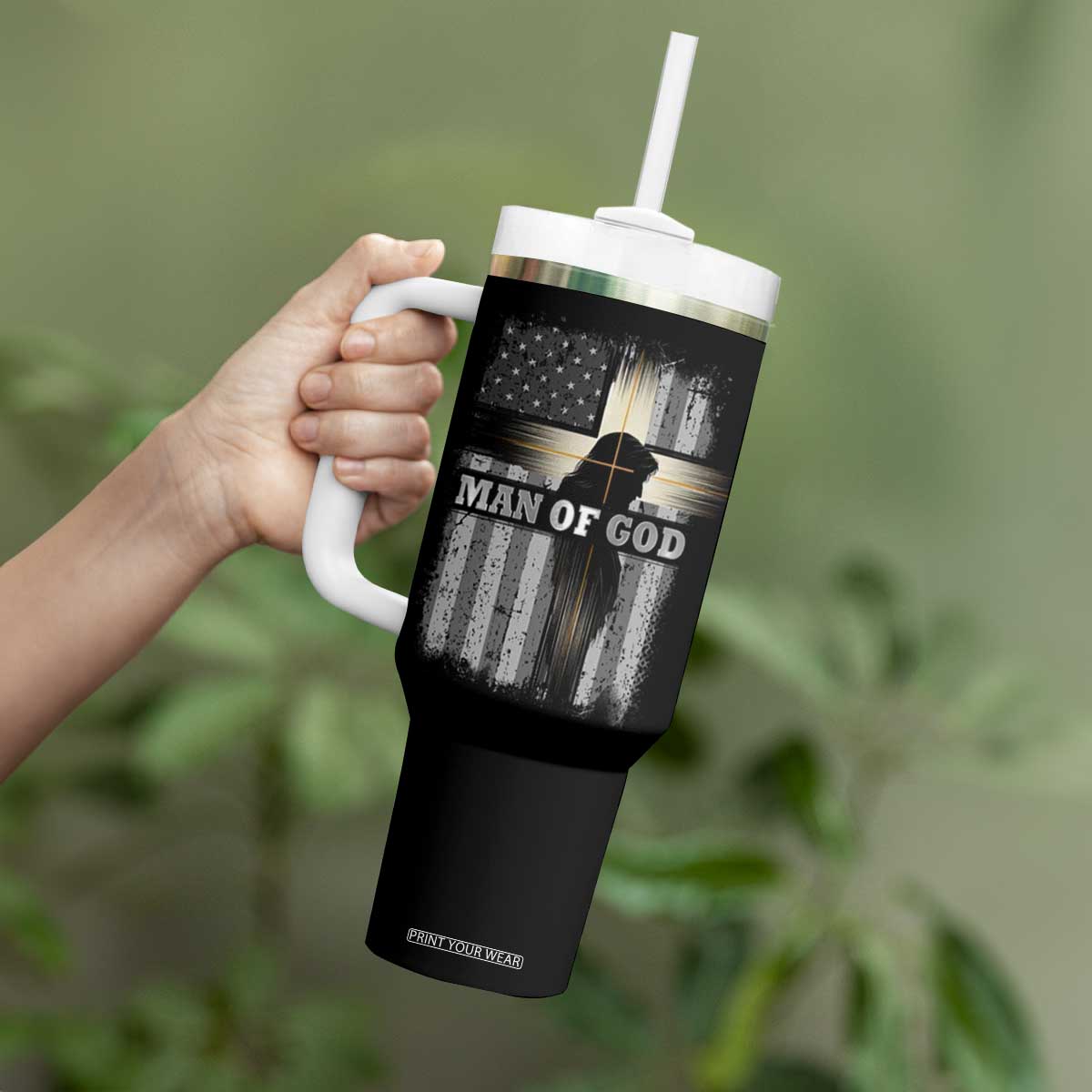Christian Gifts For Men Tumbler With Handle Man Of God Inspirational Bible Patriotic American Flag TB09 Print Your Wear