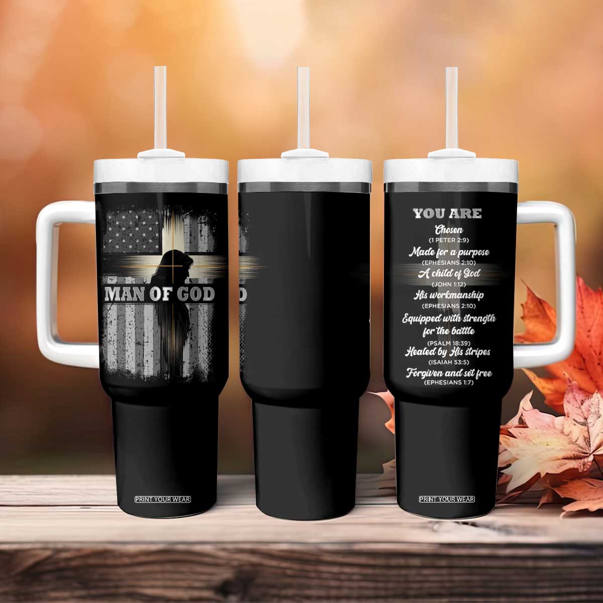 Christian Gifts For Men Tumbler With Handle Man Of God Inspirational Bible Patriotic American Flag TB09 Print Your Wear