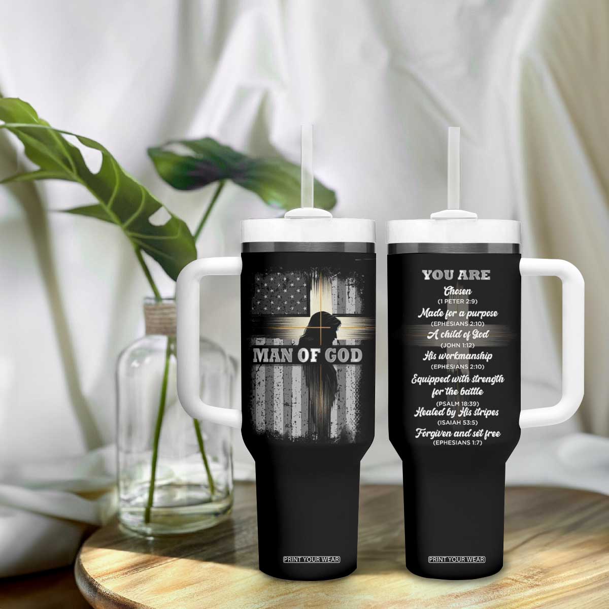 Christian Gifts For Men Tumbler With Handle Man Of God Inspirational Bible Patriotic American Flag TB09 Print Your Wear