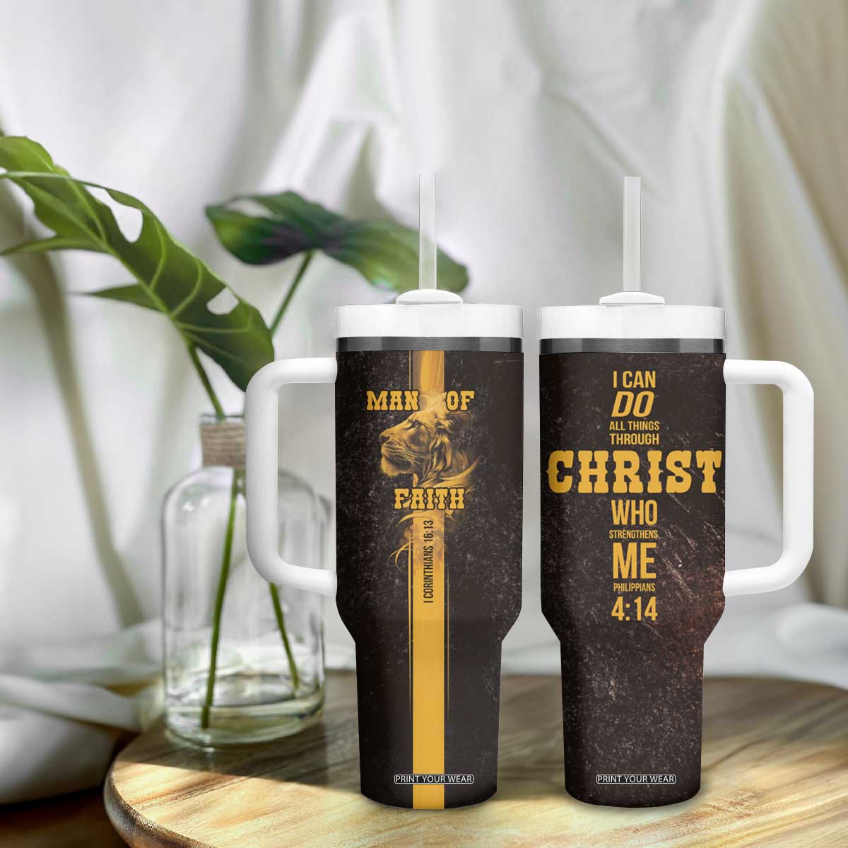 Christian Gifts For Men Tumbler With Handle Man Of Faith I Can Do All Things Through Christ TB09 Print Your Wear