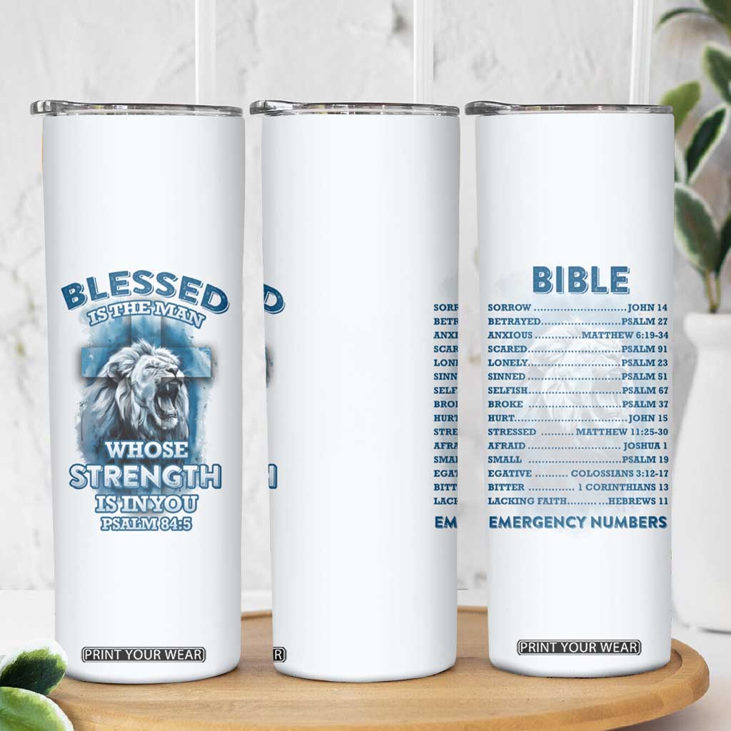 Christian Gifts For Men Skinny Tumbler Bible Emergency Numbers Lion Christ Cross TB09 Print Your Wear