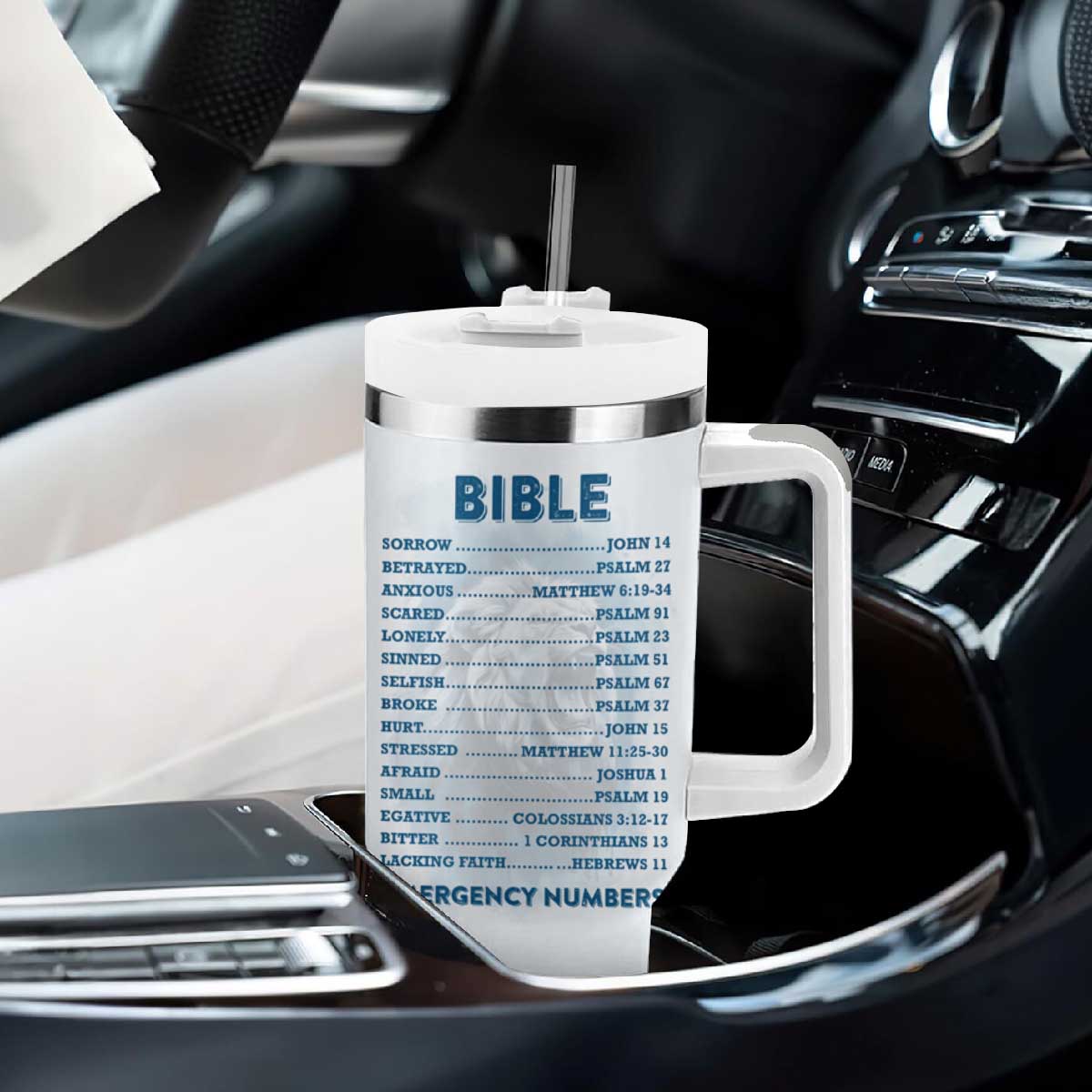Christian Gifts For Men Tumbler With Handle Bible Emergency Numbers Lion Christ Cross TB09 Print Your Wear