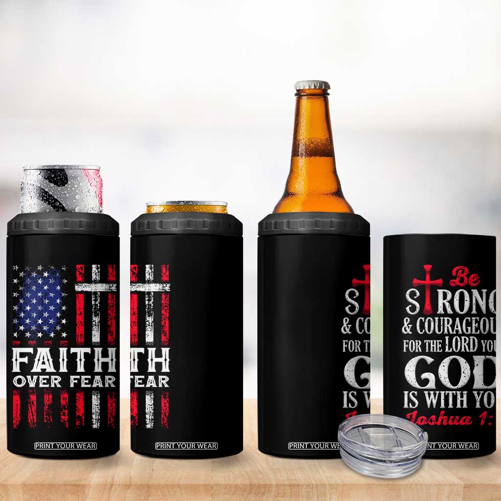 Christian Gifts For Men 4 in 1 Can Cooler Tumbler Faith Over Fear Be Strong And Courageous TB09 Print Your Wear