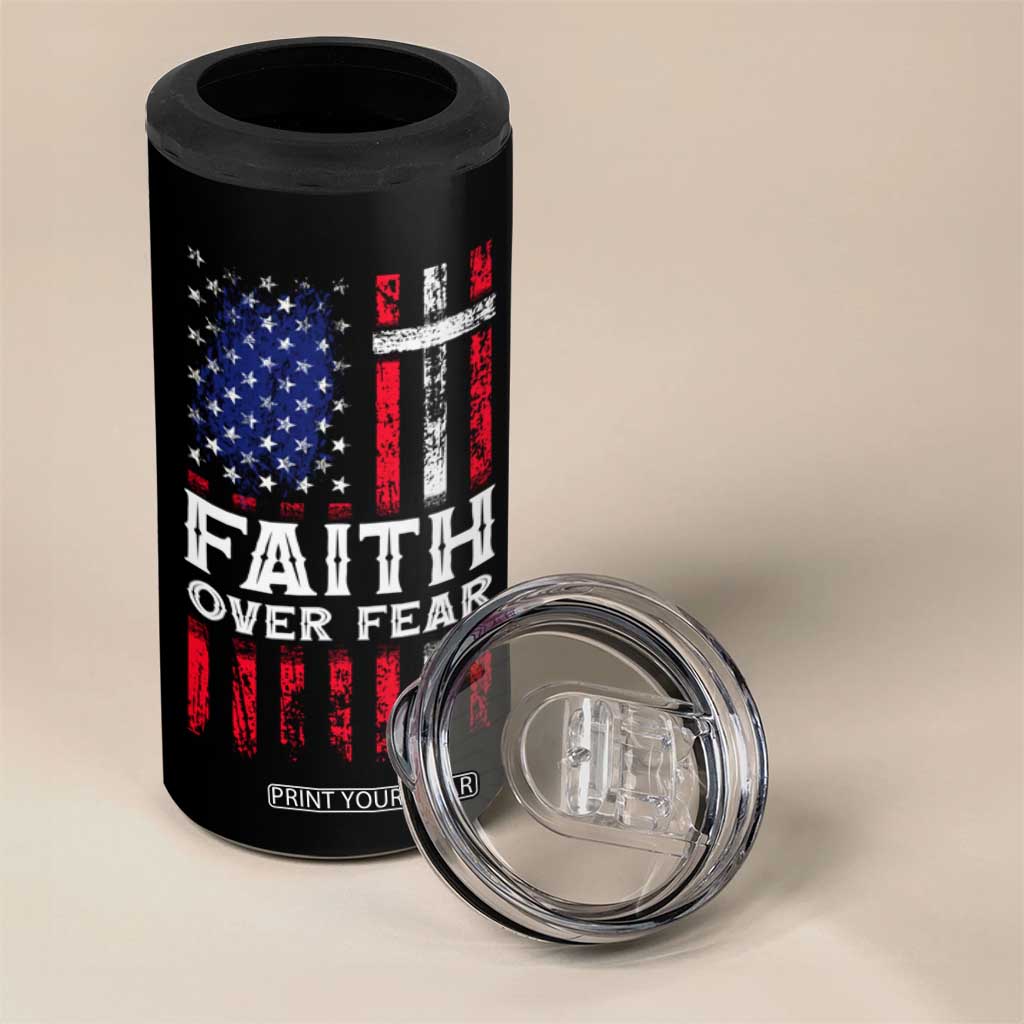 Christian Gifts For Men 4 in 1 Can Cooler Tumbler Faith Over Fear Be Strong And Courageous TB09 Print Your Wear