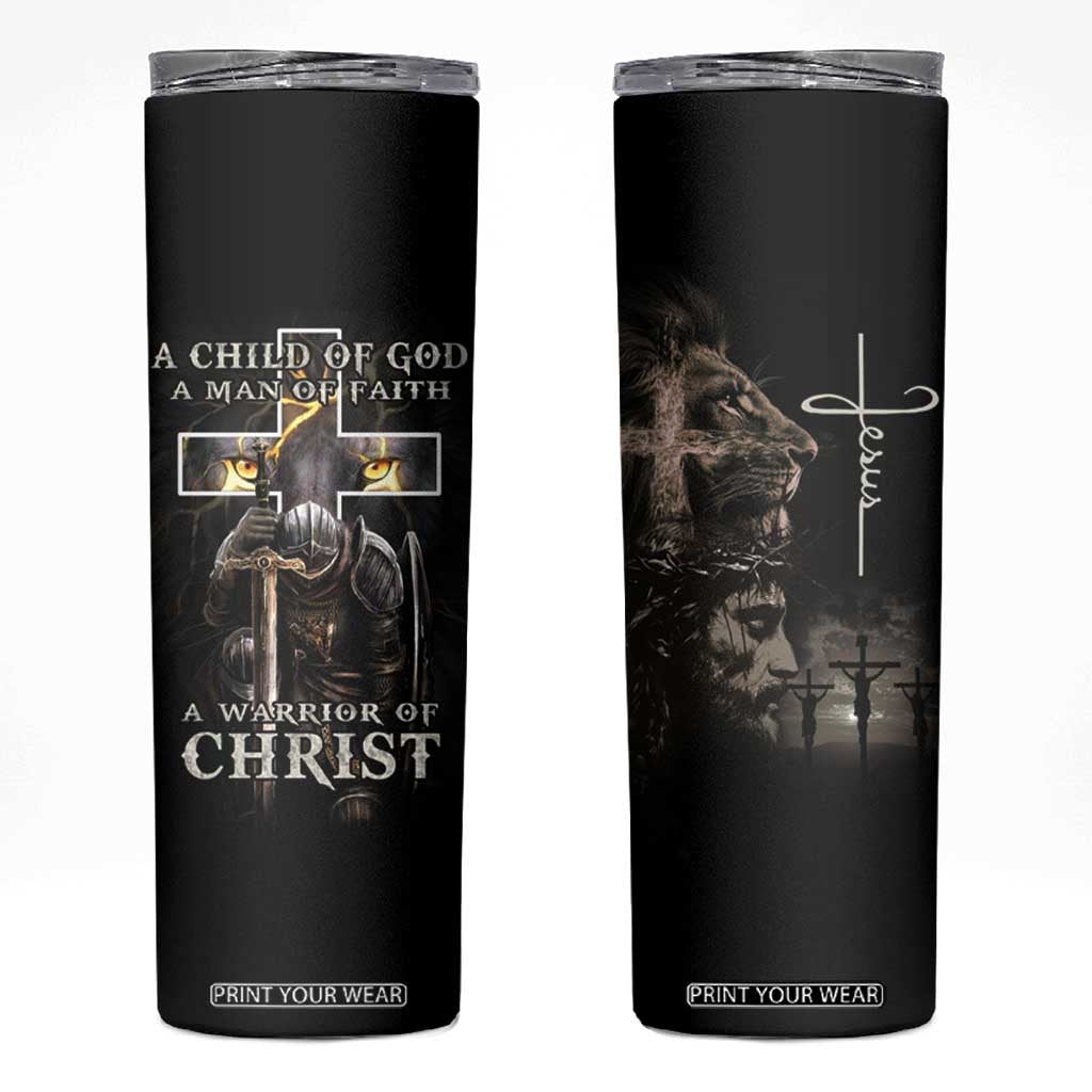 Christian Gifts For Men Skinny Tumbler A Child of God Man of Faith Warrior of Chirst TB09 Black Print Your Wear