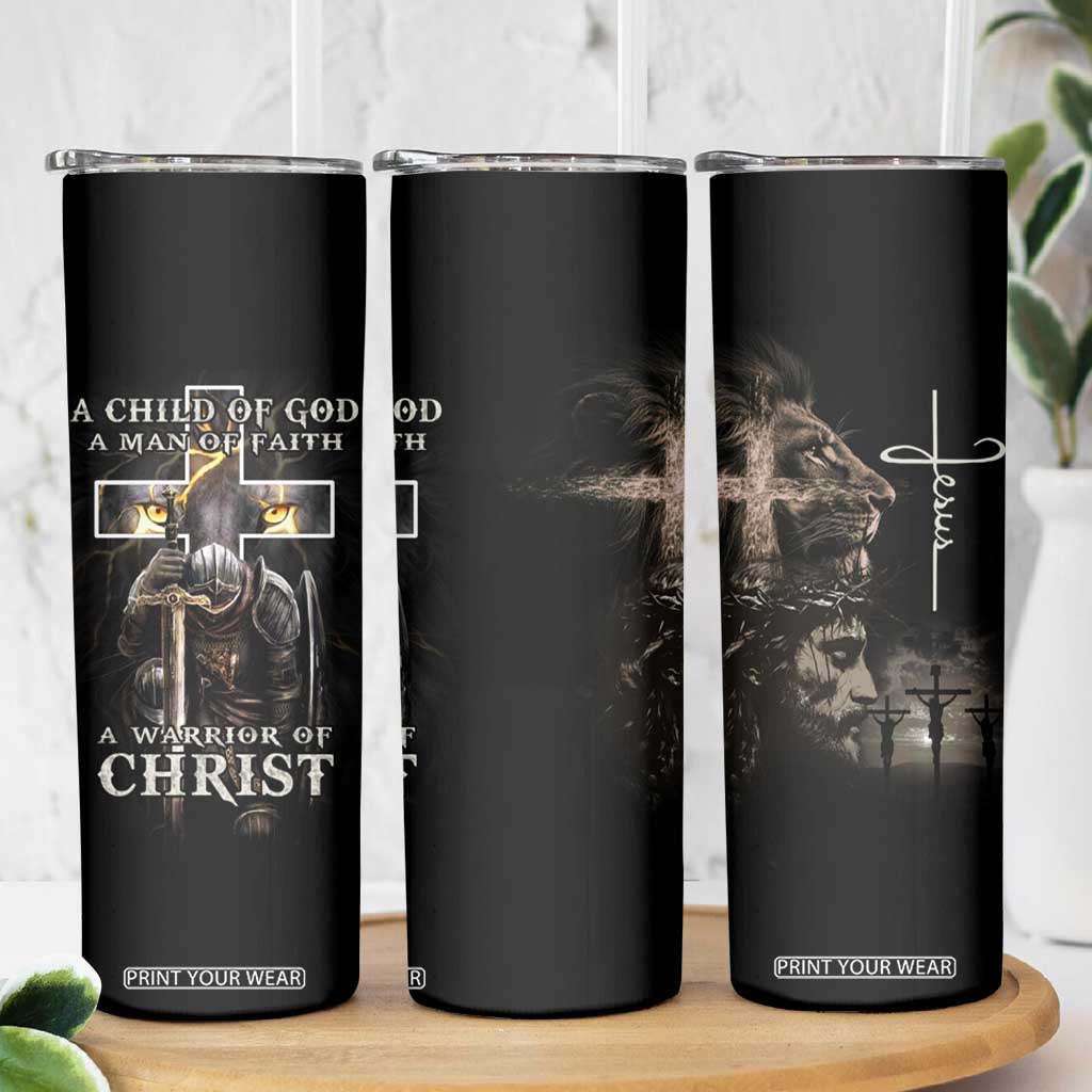 Christian Gifts For Men Skinny Tumbler A Child of God Man of Faith Warrior of Chirst TB09 Print Your Wear