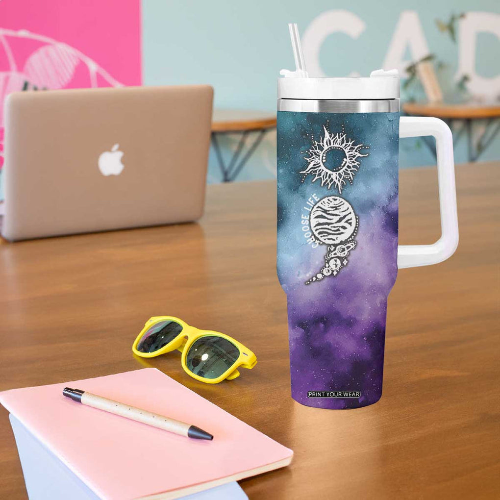 Suicide Prevention Awareness Tumbler With Handle Choose Life Planets Semicolon Teal Purple Galaxy Outer Space TB09 Print Your Wear