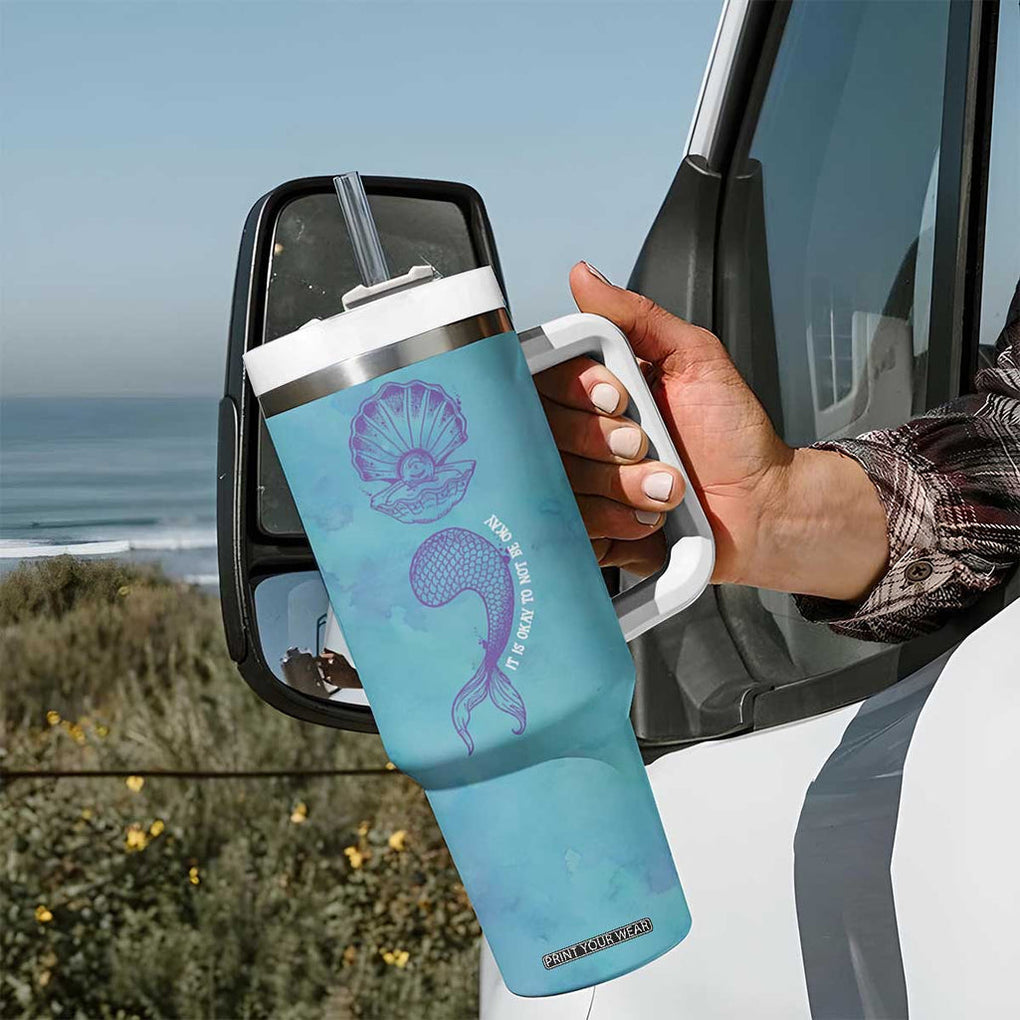 Suicide Prevention Awareness Tumbler With Handle It's Ok To Not Be Ok Mermaid Semicolon Teal Purple Ocean TB09 Print Your Wear