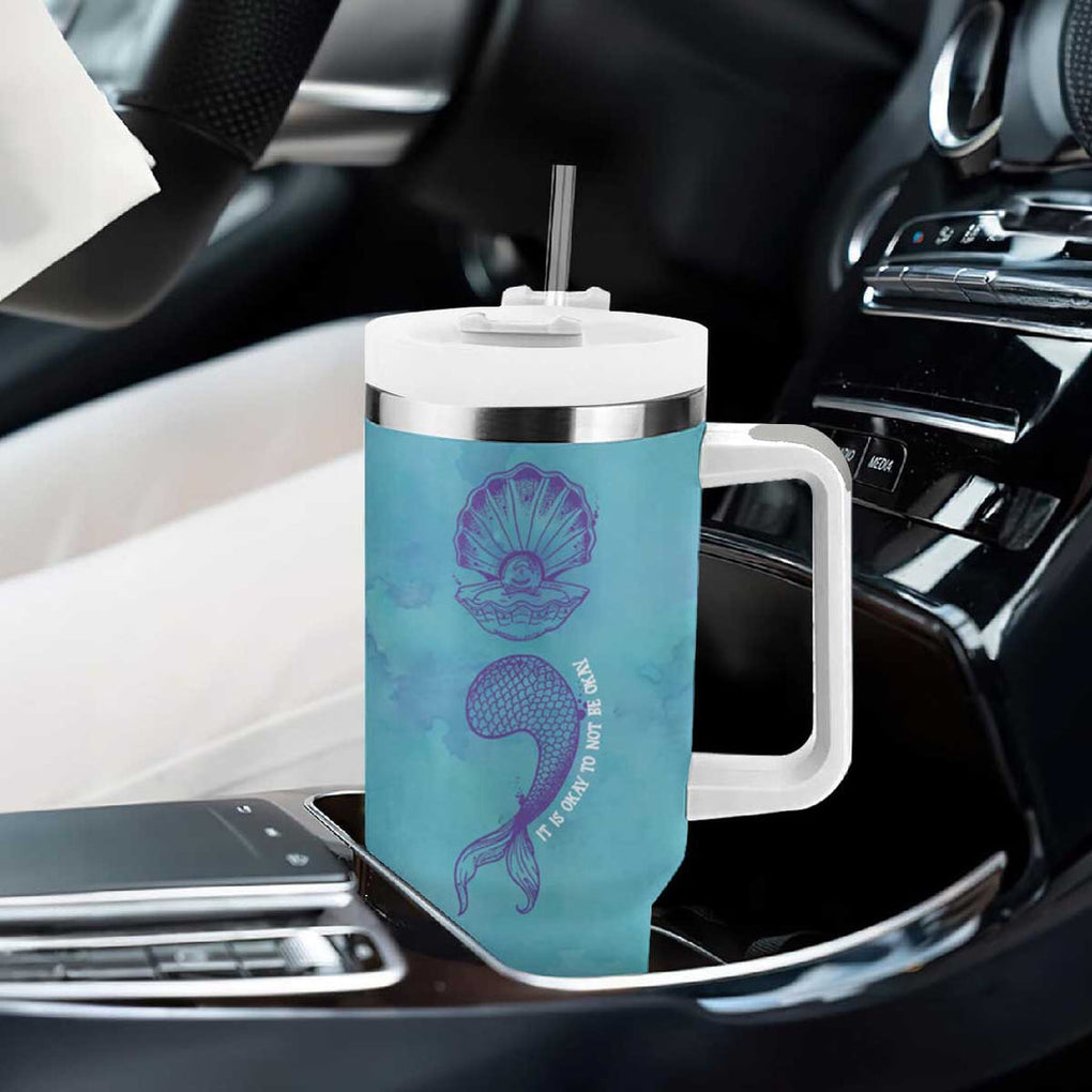 Suicide Prevention Awareness Tumbler With Handle It's Ok To Not Be Ok Mermaid Semicolon Teal Purple Ocean TB09 Print Your Wear