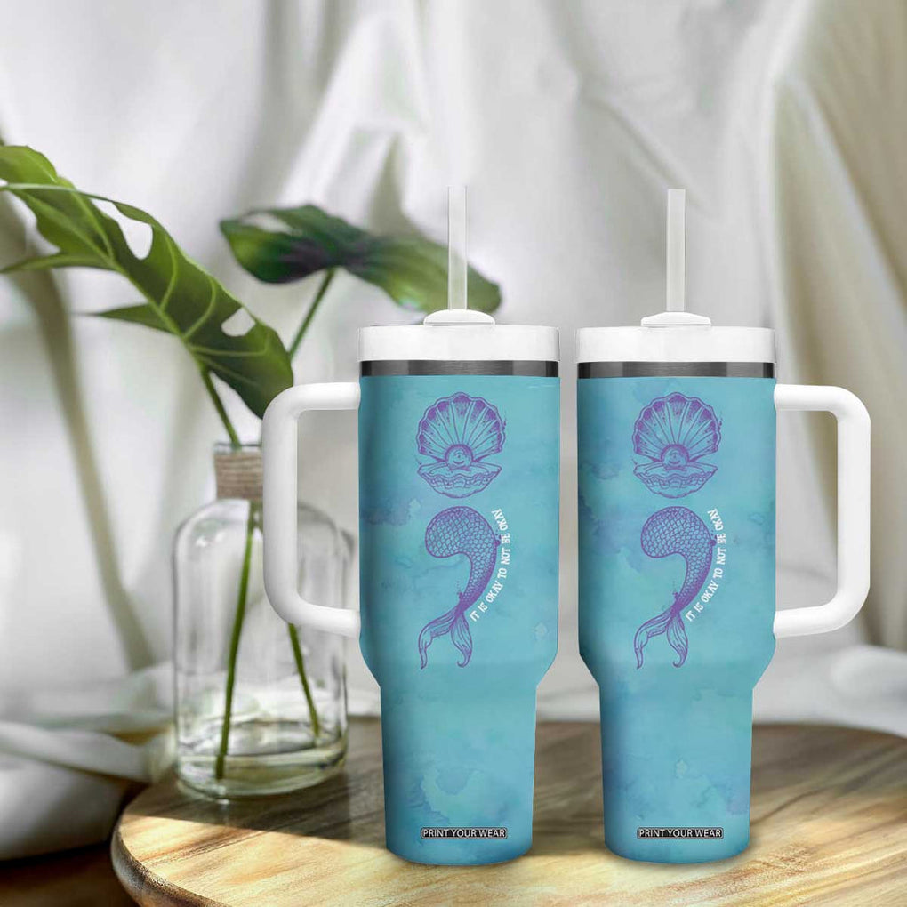 Suicide Prevention Awareness Tumbler With Handle It's Ok To Not Be Ok Mermaid Semicolon Teal Purple Ocean TB09 Print Your Wear