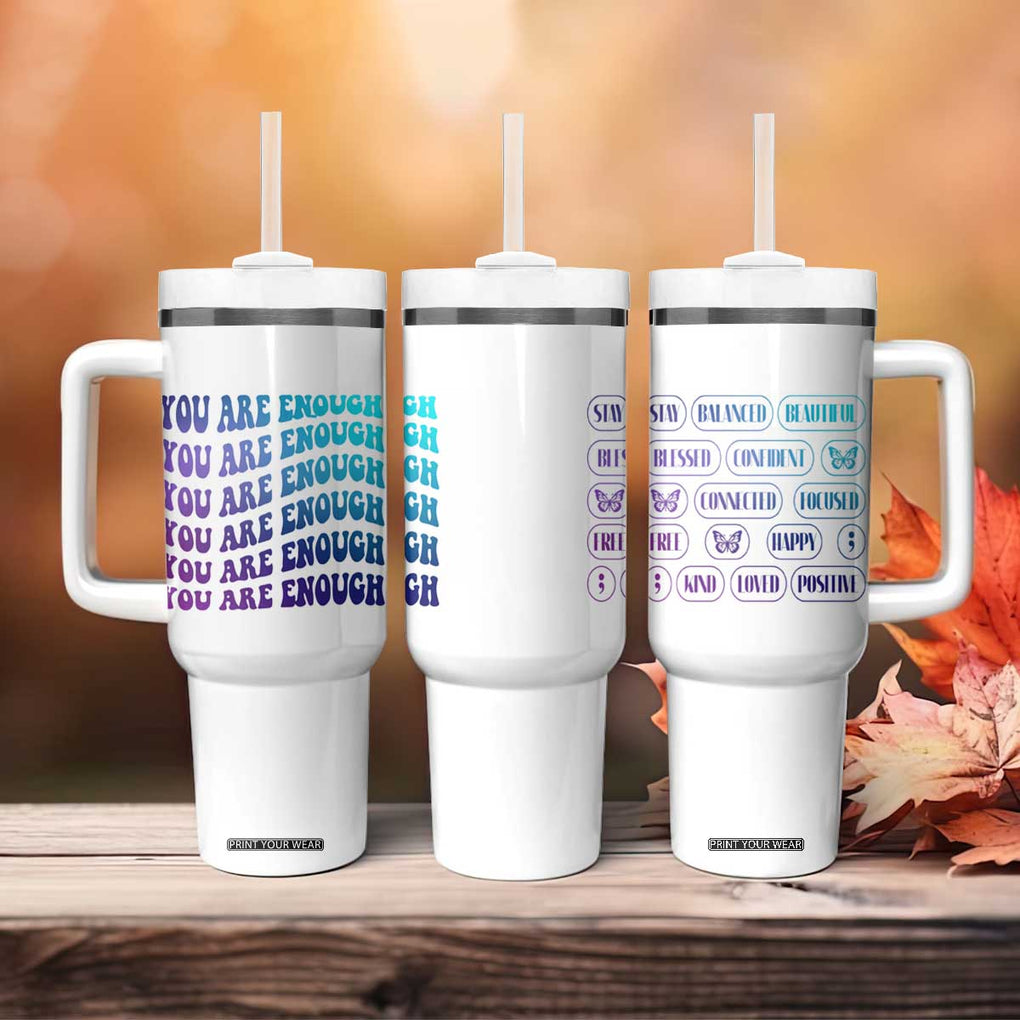 Suicide Prevention Awareness Tumbler With Handle Teal Purple You Are Enough TB09 Print Your Wear