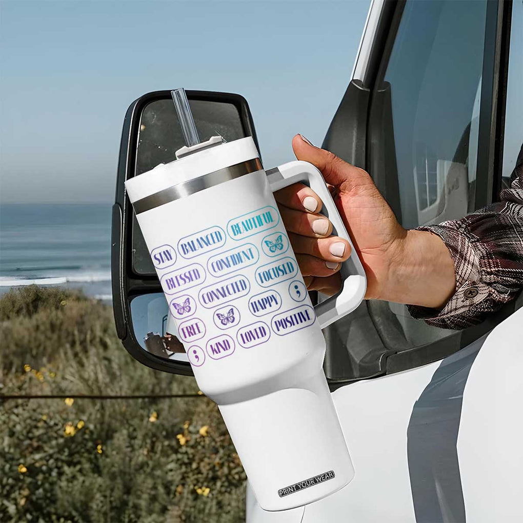 Suicide Prevention Awareness Tumbler With Handle Teal Purple You Are Enough TB09 Print Your Wear
