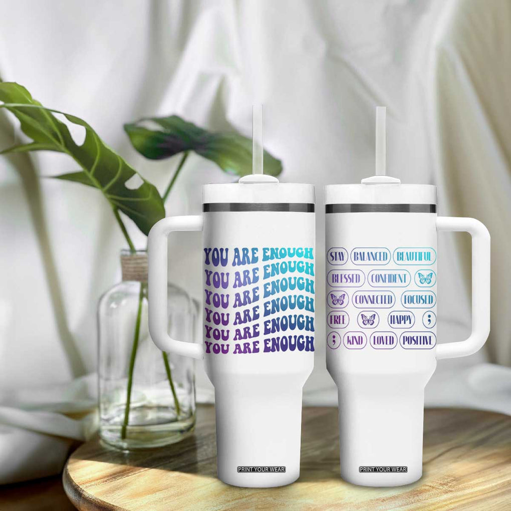 Suicide Prevention Awareness Tumbler With Handle Teal Purple You Are Enough TB09 Print Your Wear