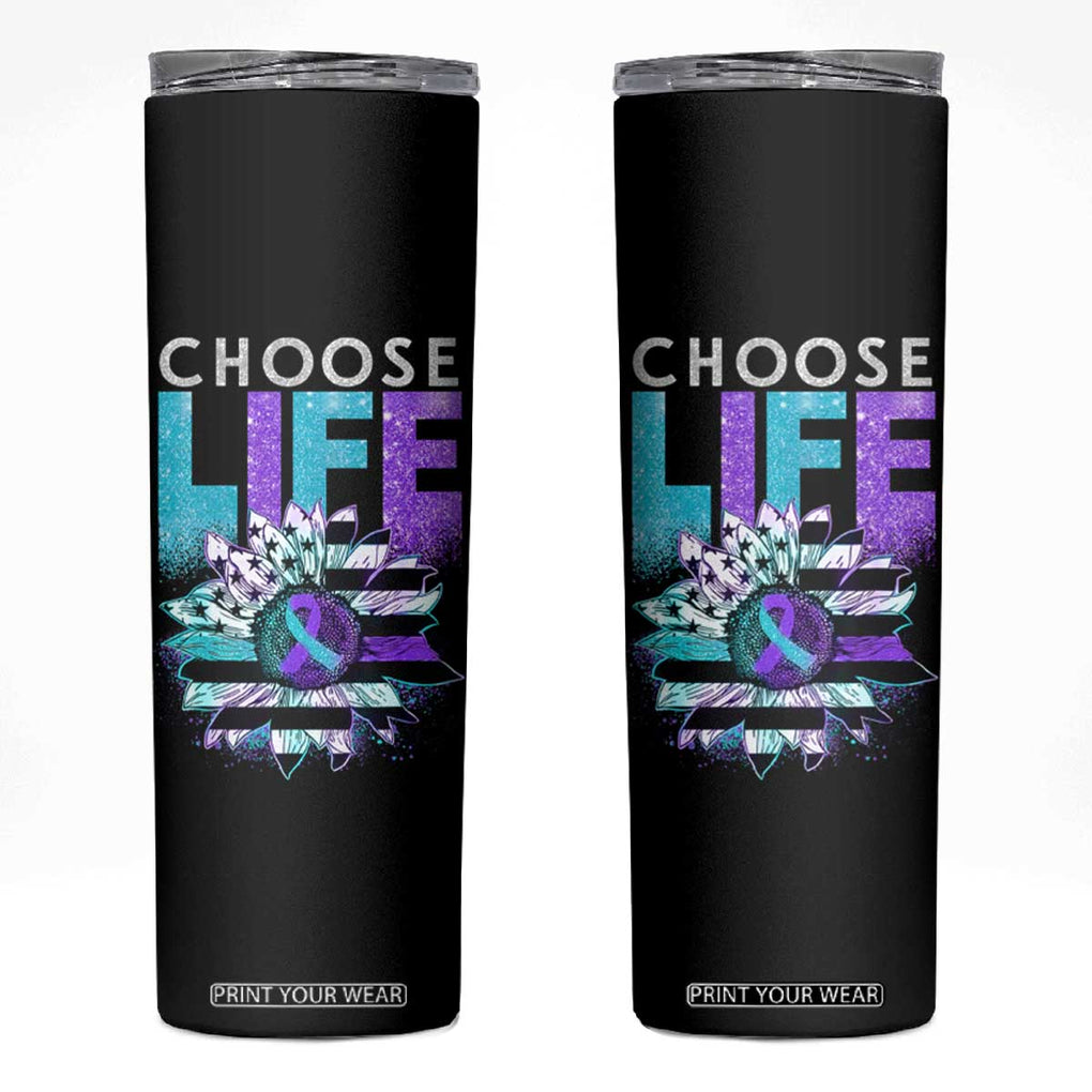 Suicide Prevention Skinny Tumbler Choose Life Sunflower American Flag TB09 Black Print Your Wear