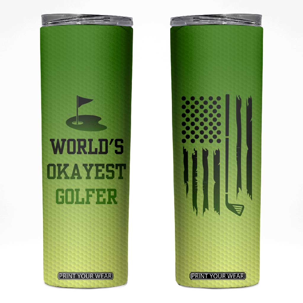 Gifts for Golf Player Skinny Tumbler World's Okayest Golfer TB09 Green Yellow Gradient Print Your Wear