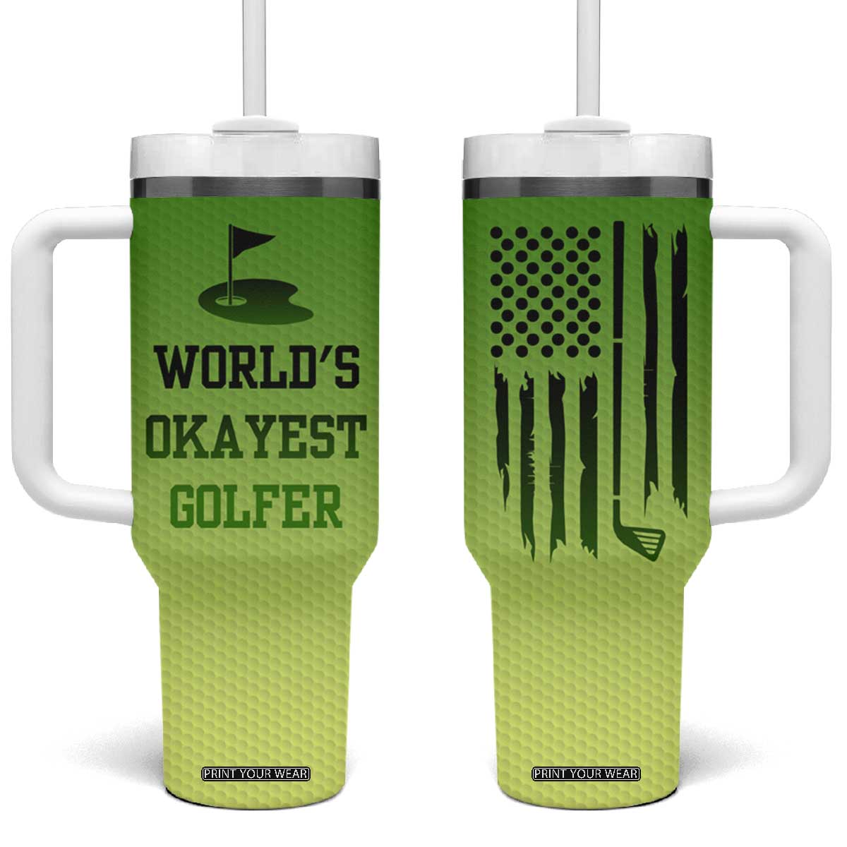 Gifts for Golf Player Tumbler With Handle World's Okayest Golfer TB09 One Size: 40 oz Green Yellow Gradient Print Your Wear
