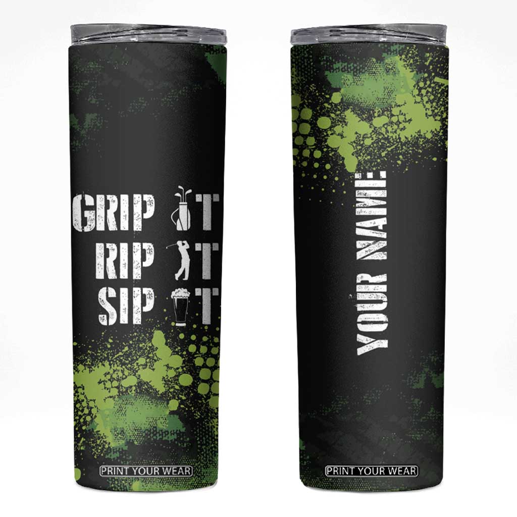 Personalized Funny Golf Player Skinny Tumbler Custom Name Grip It Rip It Sip It Beer Drinking TB09 Black Print Your Wear