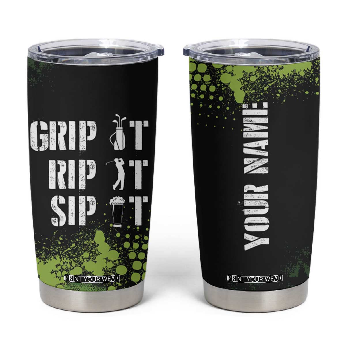 Personalized Funny Golf Player Tumbler Cup Custom Name Grip It Rip It Sip It Beer Drinking TB09 Black Print Your Wear